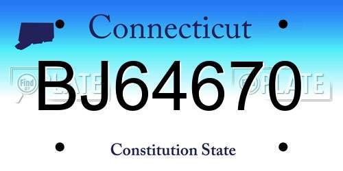 BJ64670 Connecticut License Plate