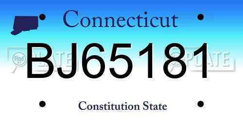 BJ65181 Connecticut License Plate