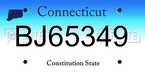 BJ65349 Connecticut License Plate