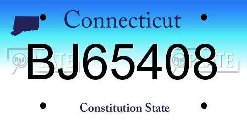 BJ65408 Connecticut License Plate