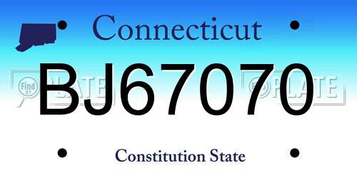 BJ67070 Connecticut License Plate