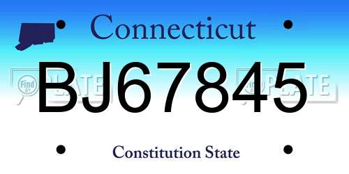 BJ67845 Connecticut License Plate