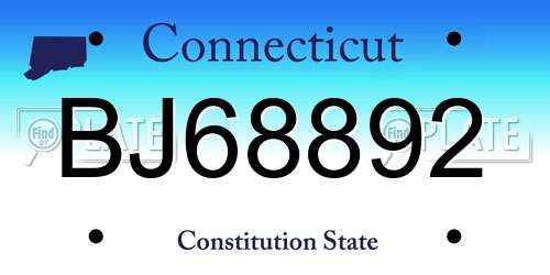 BJ68892 Connecticut License Plate