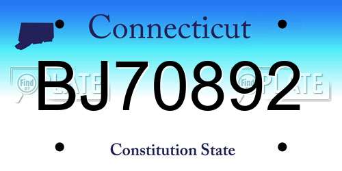 BJ70892 Connecticut License Plate