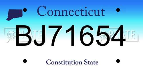 BJ71654 Connecticut License Plate