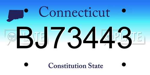 BJ73443 Connecticut License Plate