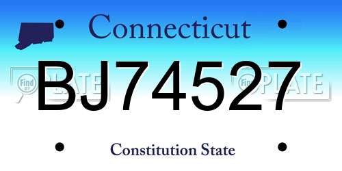 BJ74527 Connecticut License Plate