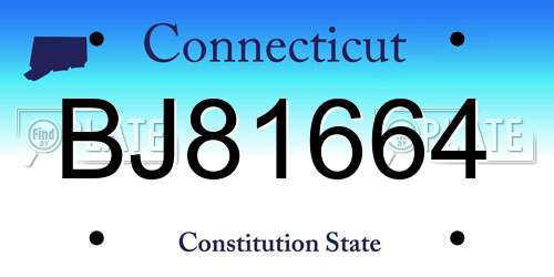 BJ81664 Connecticut License Plate