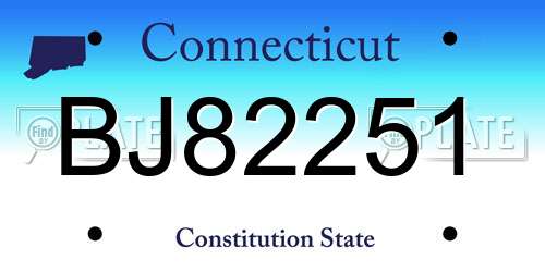 BJ82251 Connecticut License Plate