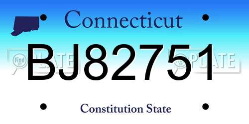 BJ82751 Connecticut License Plate