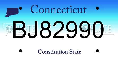 BJ82990 Connecticut License Plate