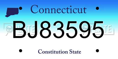 BJ83595 Connecticut License Plate