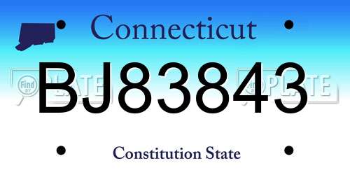 BJ83843 Connecticut License Plate
