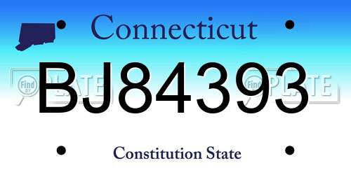 BJ84393 Connecticut License Plate