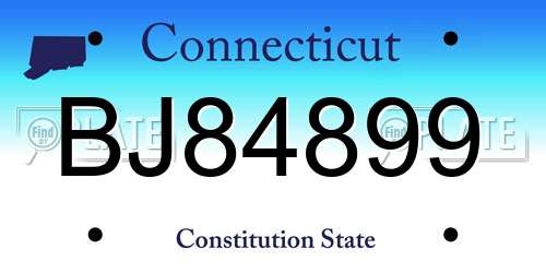 BJ84899 Connecticut License Plate