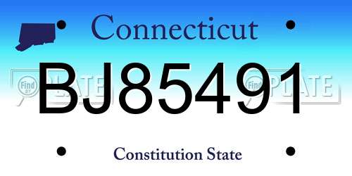 BJ85491 Connecticut License Plate
