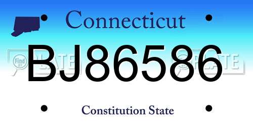 BJ86586 Connecticut License Plate