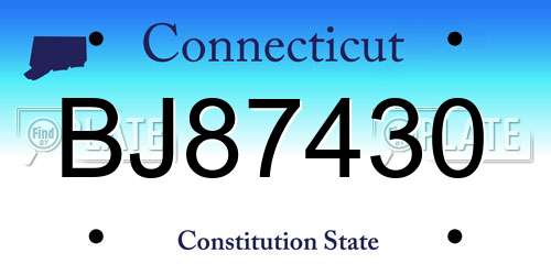 BJ87430 Connecticut License Plate