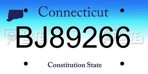 BJ89266 Connecticut License Plate