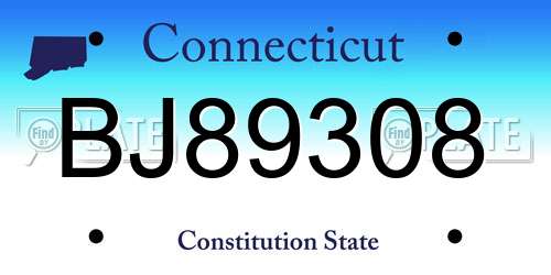 BJ89308 Connecticut License Plate