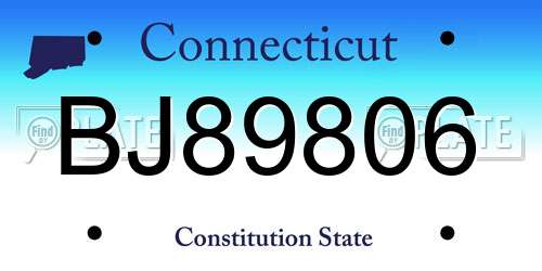 BJ89806 Connecticut License Plate