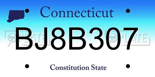 BJ8B307 Connecticut License Plate