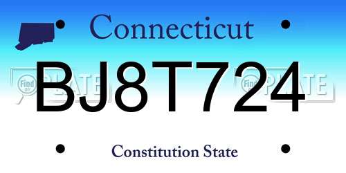 BJ8T724 Connecticut License Plate