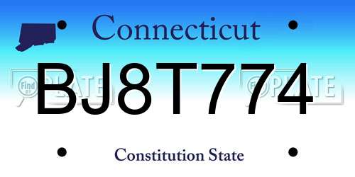 BJ8T774 Connecticut License Plate