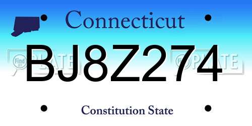BJ8Z274 Connecticut License Plate
