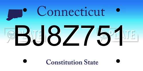 BJ8Z751 Connecticut License Plate