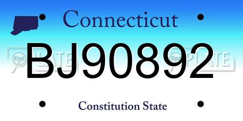 BJ90892 Connecticut License Plate