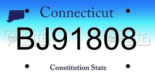 BJ91808 Connecticut License Plate