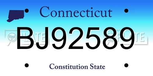 BJ92589 Connecticut License Plate