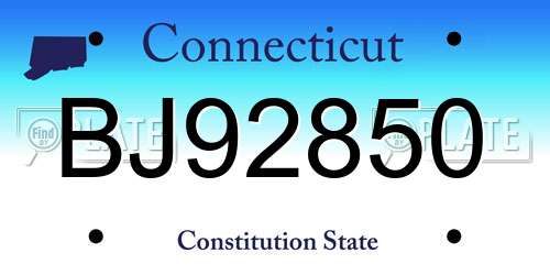 BJ92850 Connecticut License Plate
