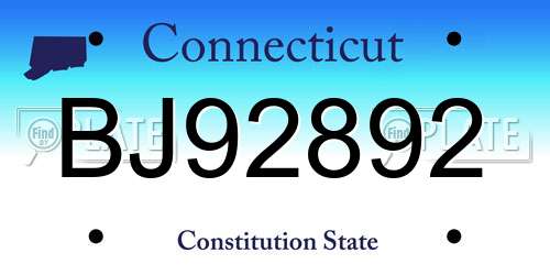 BJ92892 Connecticut License Plate