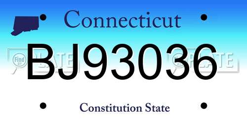 BJ93036 Connecticut License Plate