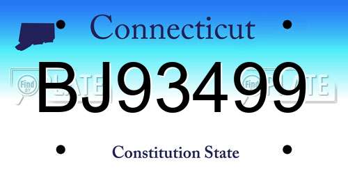 BJ93499 Connecticut License Plate