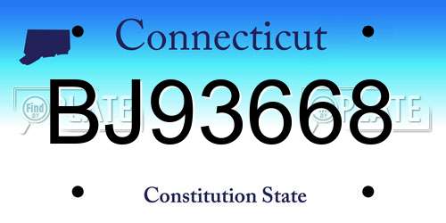 BJ93668 Connecticut License Plate
