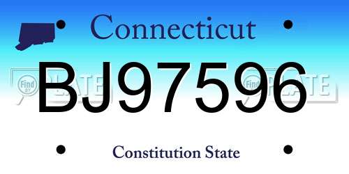 BJ97596 Connecticut License Plate
