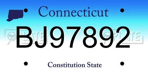 BJ97892 Connecticut License Plate