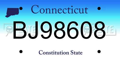 BJ98608 Connecticut License Plate