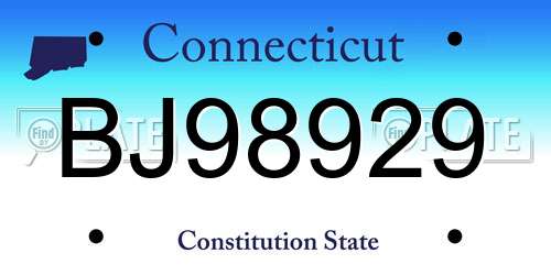 BJ98929 Connecticut License Plate