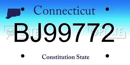 BJ99772 Connecticut License Plate