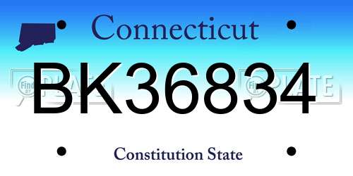 BK36834 Connecticut License Plate
