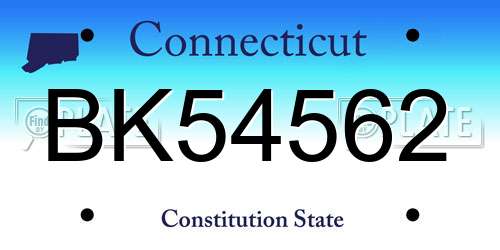 BK54562 Connecticut License Plate