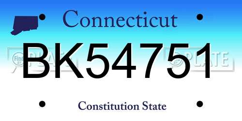 BK54751 Connecticut License Plate