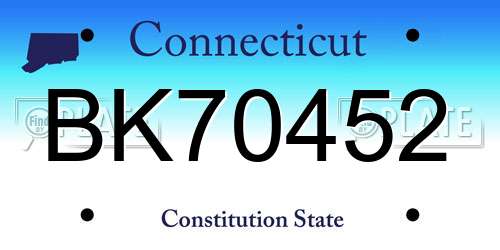 BK70452 Connecticut License Plate