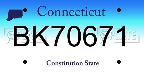 BK70671 Connecticut License Plate