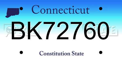 BK72760 Connecticut License Plate
