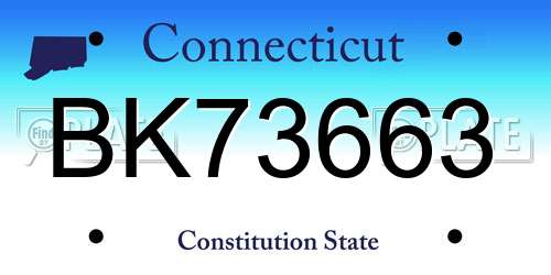 BK73663 Connecticut License Plate